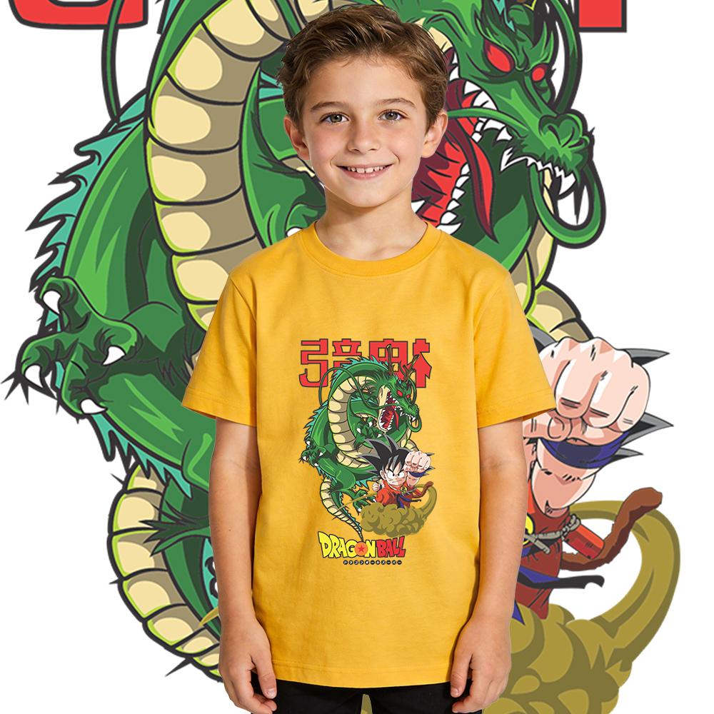 Dbz Shen Long x Goku Anime Print Boys Girls Cotton T Shirt Soft Breathable Kids Casual Tee Top Daily Wear
