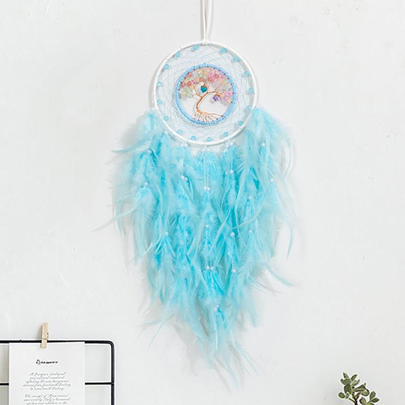 Tree of Life Dream Catcher Handmade Pink Gravel Wall Hangings Feather Craft Home Decor Wind Chimes DreamCatchers Room Decorate