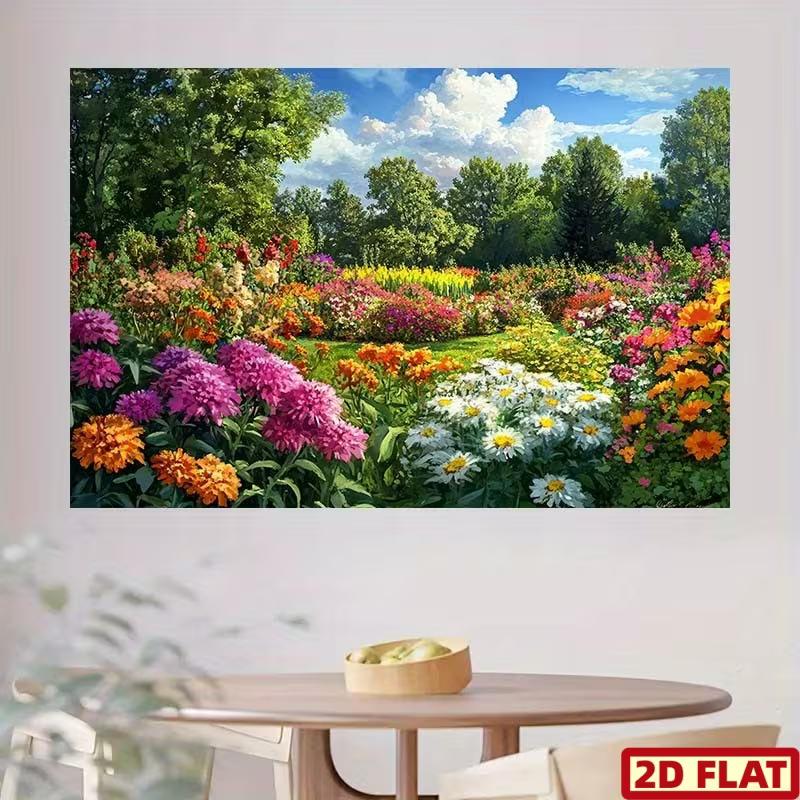 2D Spring Floral Backdrop, Lush Garden with Colorful Flowers Photography Background