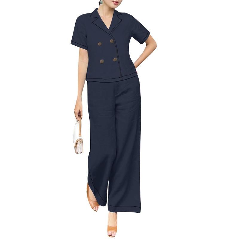 ZANZEA Women Short Sleeve Blouse and Pants Casual Two Piece Sets