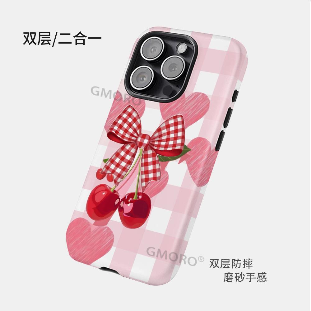 [Magsafe Magnetic Suction] Plaid Cherry Bow Film Case iP17PM Mobile Phone Case Apple 13 Protective Case