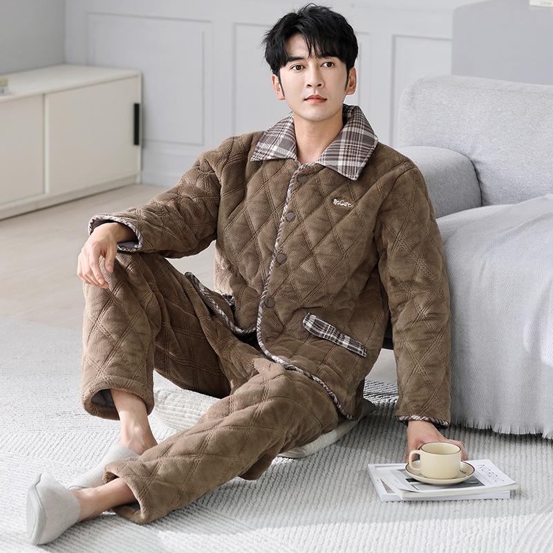 

Пижама мужская зимняя утолщенная флисовая коралловый флис трехслойная стеганая хлопковая осенне-зимняя фланелевая теплая стеганая куртка домашняя одежда 3XL