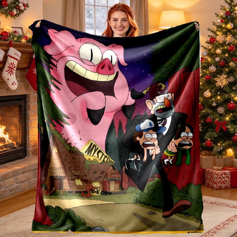 Gravity Falls Pattern Blanket for Home Decoration, Bed, Sofa, Car Travel, Camping, Suitable for All Seasons, Birthday Christmas Gift
