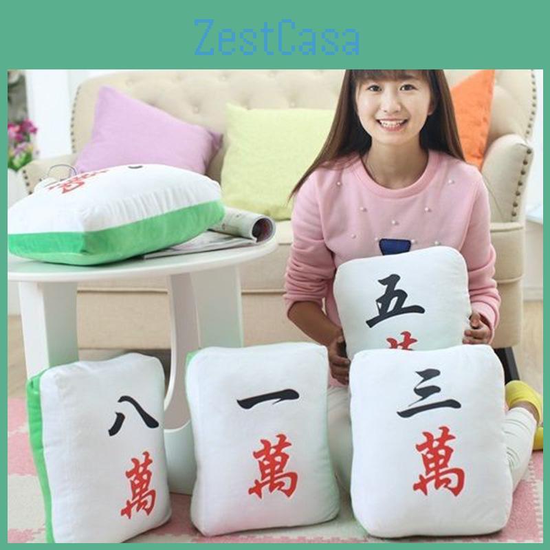 Mahjong Themed Plush Pillow Toy With Pp Cotton Filling For Home Decor Gift Special Characters Included