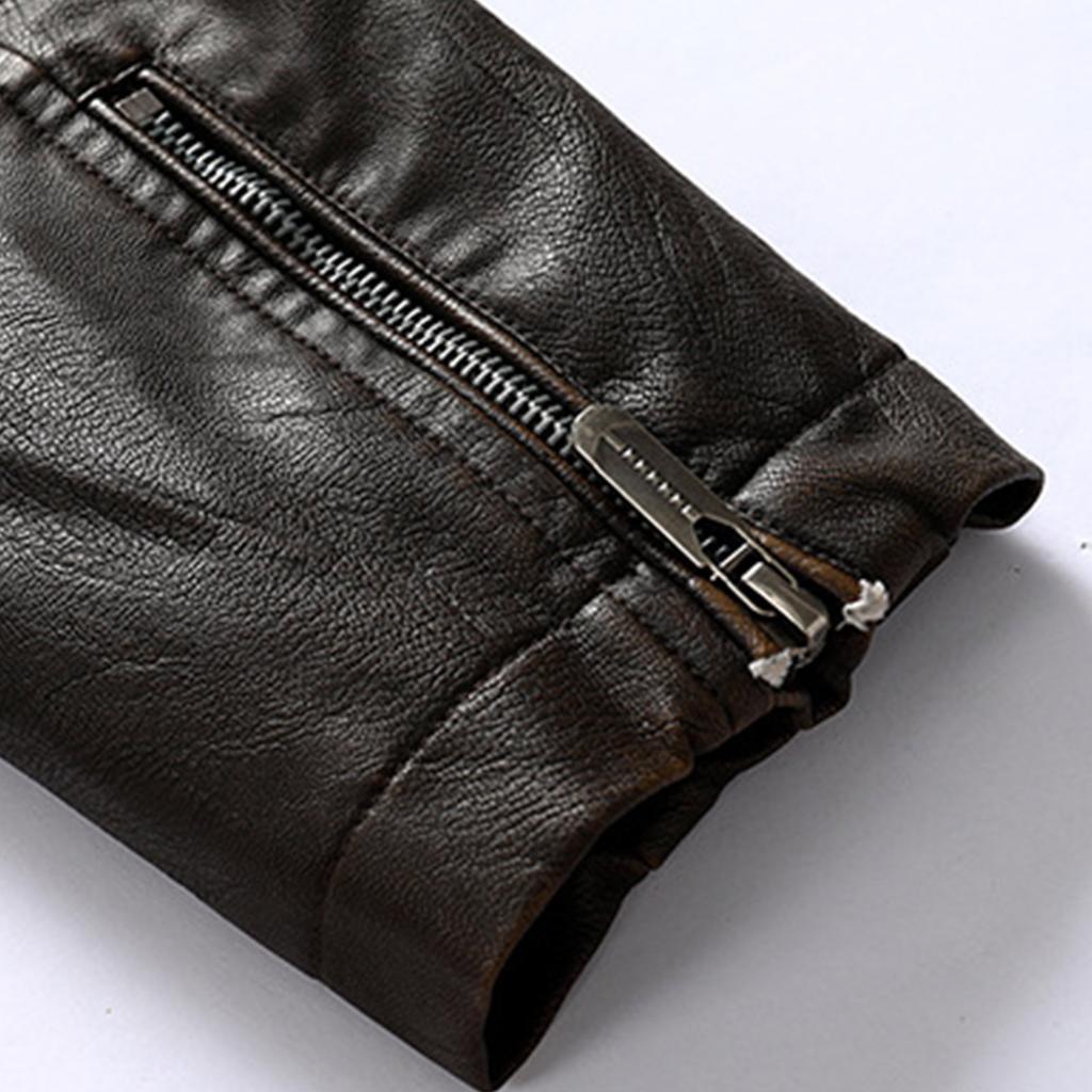 Men's Fashion Casual Solid Color Plus Velvet Lapel PU Leather Jacket