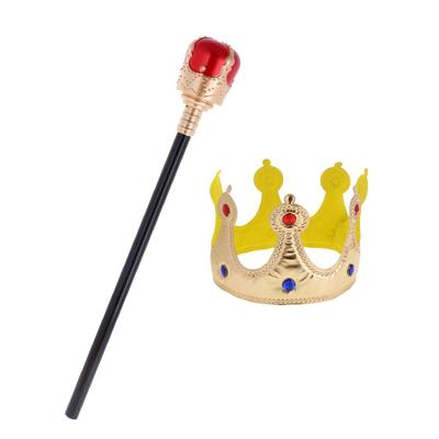 Unisex Kids King Queen Crown Scepter Fairy Tale Costume Plastic Accessory Set for Halloween Events