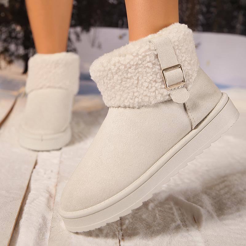 Buckle Decor Women's Platform Snow Boots 2025 Winter Non Slip Warm Plush Ankle Boots Women Comfort Slip On Cotton Shoes Woman