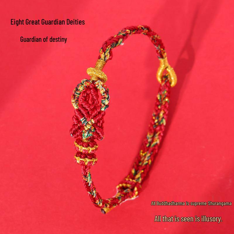 Year of the Horse Zodiac Red String Bracelet with Eight Guardian Deities Amulet