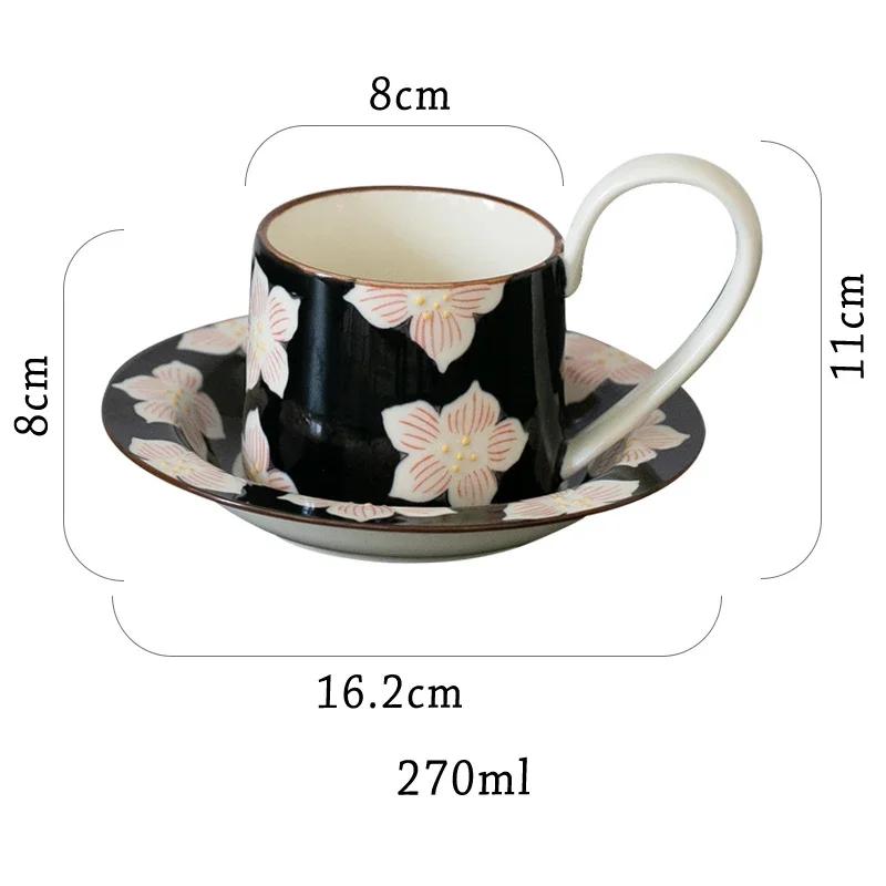 Ručně kreslené retro keramické šálky na kávu, špičkový reliéfní květinový hrnek, lehký luxusní šálek a podšálek do kavárny, více stylů, dárky