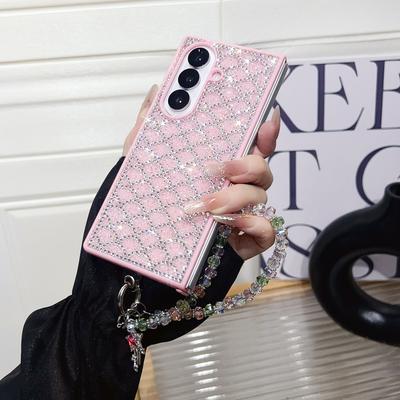Glitter Wrist Chain Case for Samsung Galaxy Z Fold7/ 6/ 5/ 4/ 3 with Bling Pearl Bracelet Crystal Shockproof Cover Phone Bumpers