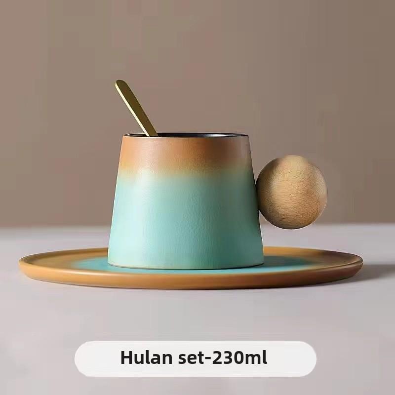 Creative Design Ceramic Coffee Cup and Saucer Set, High - End and Delicate Personal Cup Afternoon Tea Mug with a Retro Style