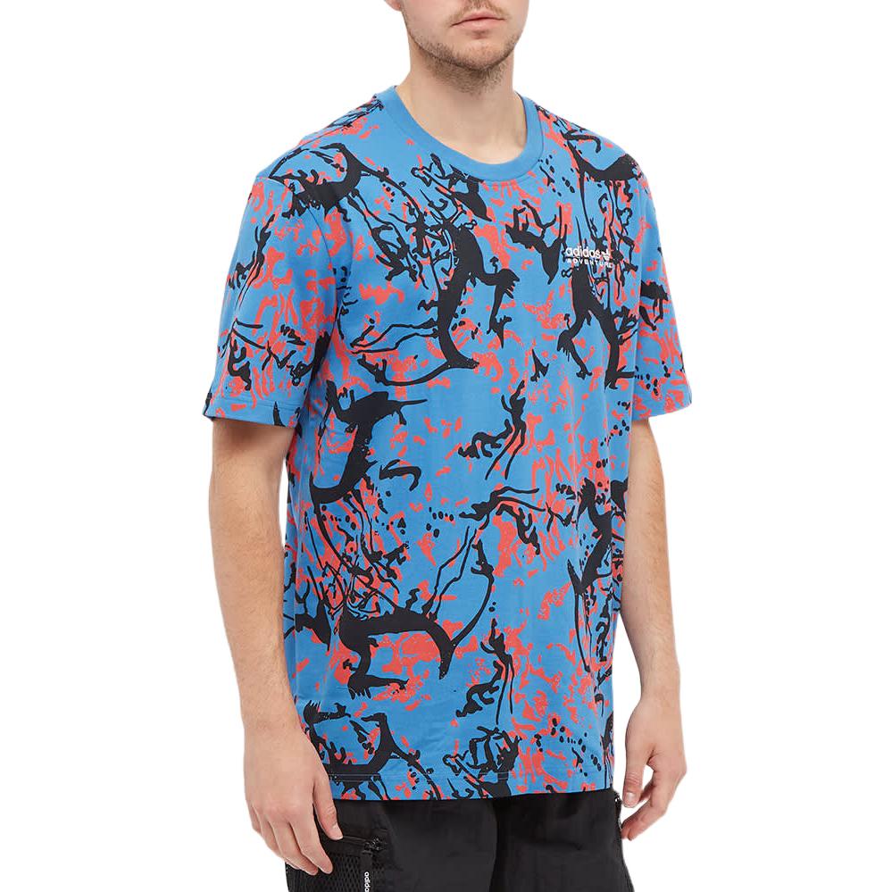 Adidas Originals Adventure Allover Print Crewneck T-Shirt Men Tops Blue H09061
