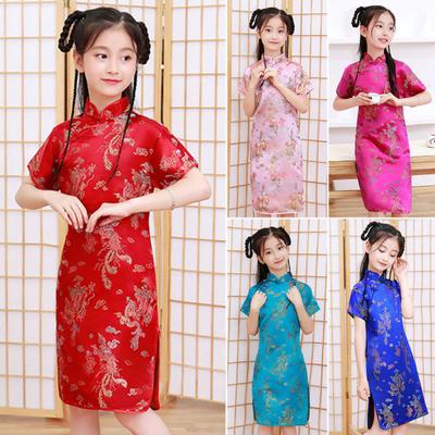 Toddler Dress Exquisite Pattern Stand Collar Vivid Color Retro Style Super Soft Decorative Polyester Baby Girl Phoenix Print Cheongsams Dress for Club