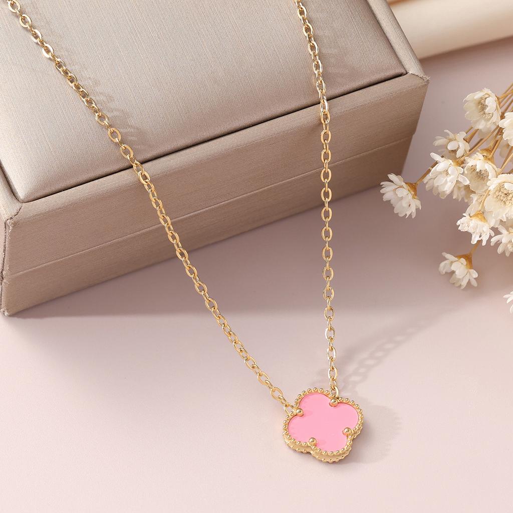 15mm Double-Sided Four-Leaf Clover Necklace Pendant Titanium Steel Simple Fashion 18K Does Not Lose Color Necklace