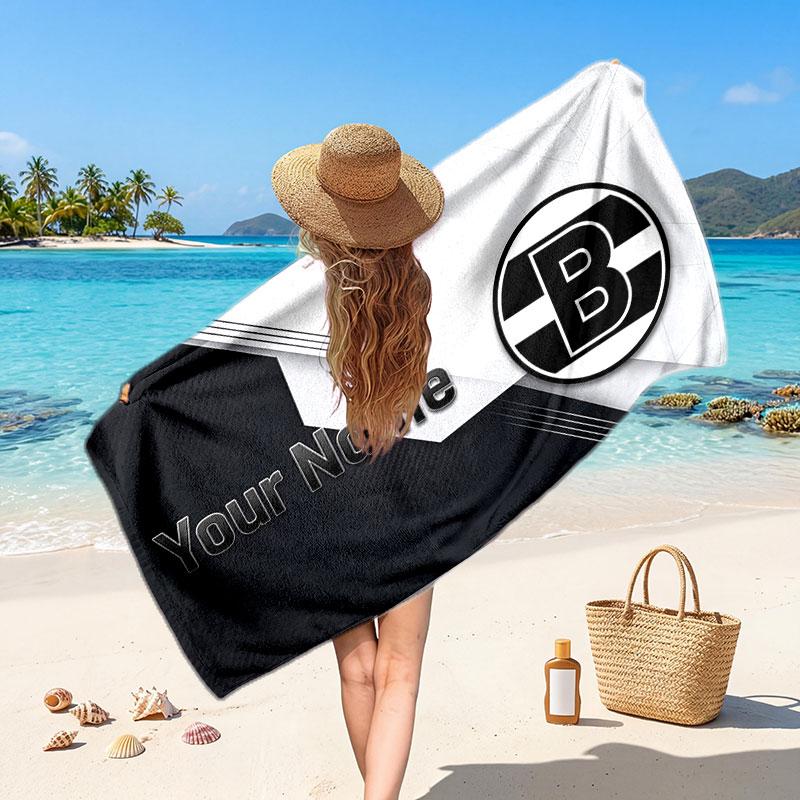 Borussia Mönchengladbach Custom Beach Towel, Personalized Name Text Print, Football Logo Soft Quick‑Dry Towel Holiday Gift