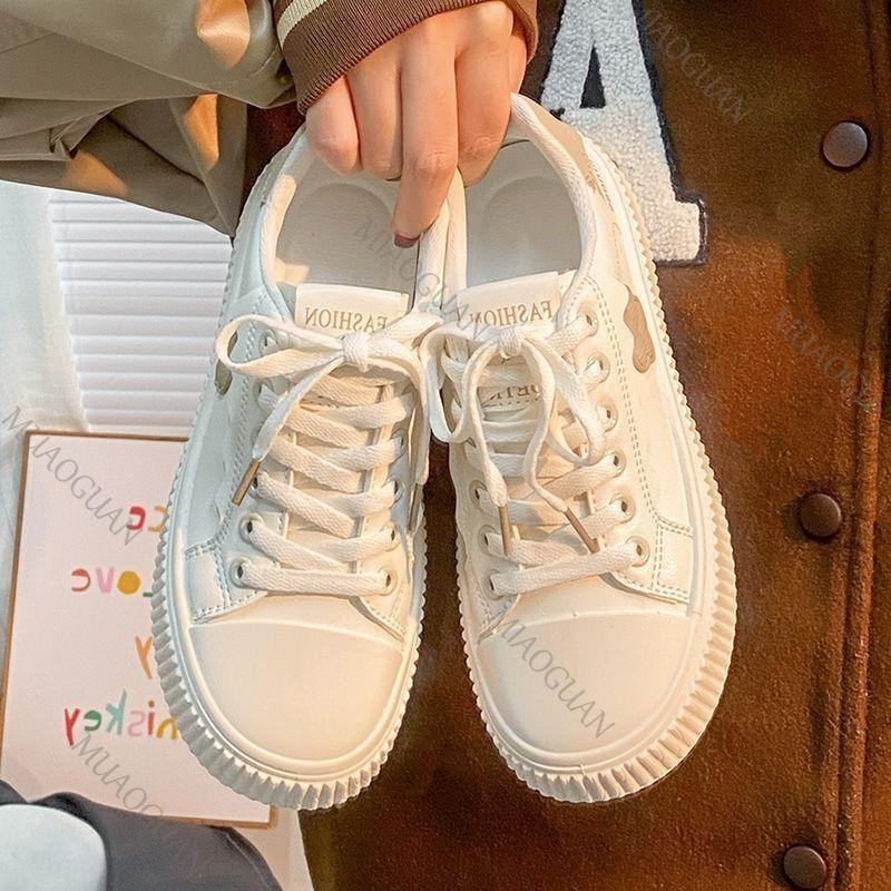 Fashion Thick Soled Casual Board Shoes for Women Spring Autumn Students Flat Bottomed Sneakers Flower Beige Flat Bottomed Sports Shoes