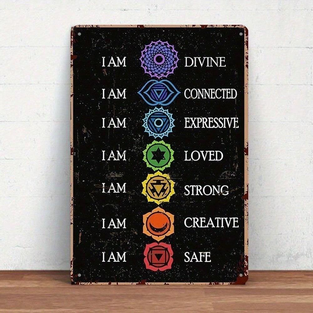 Arte da Parete Metallica Vintage con Energia dei Chakra Decorazione per Sala Yoga Cartello in Latta