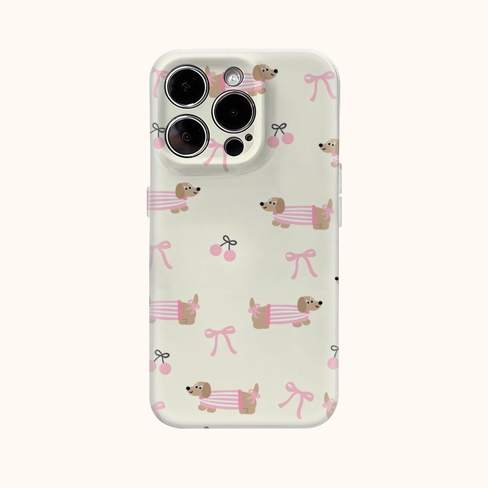Dackel Kirsch Schleife Kunst Handyhülle für IPhone 17AIR 16E 16 15 14 13 12 11 17 Pro Max Plus Doppelschichtige Rückseite