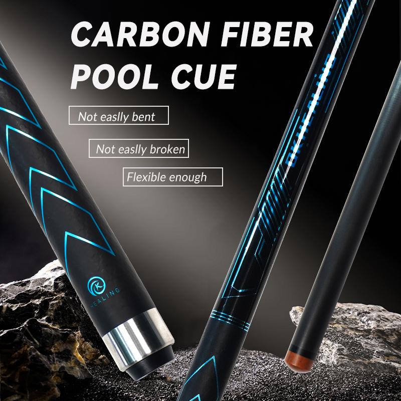 OKHEALING Karbonfaser Billard Queue Stick (Black Technology Niedrige Biegung Pro Taper Billard Queue 12,4 mm Spitze, Uni-loc Verbindung 147 cm, Spielqueue)