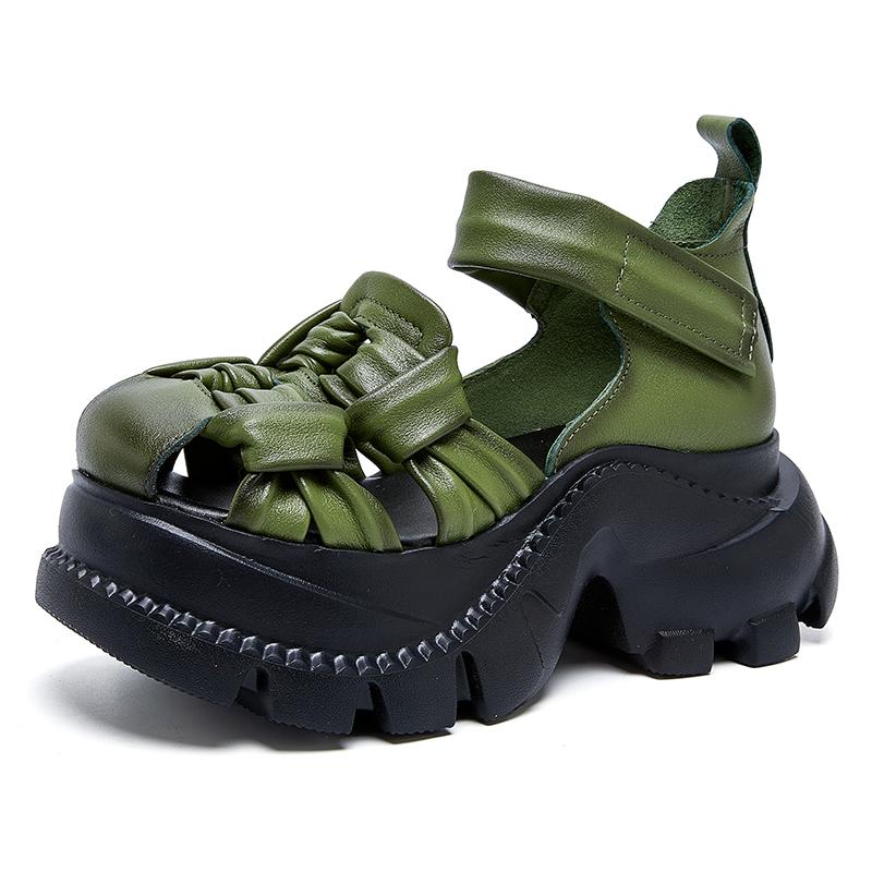 Fashion GKTINOO Closed Toe Thick Soled Sandals 2025 Summer New Retro Genuine Leather Comfortable Soft Sole Versatile Women's Shoes