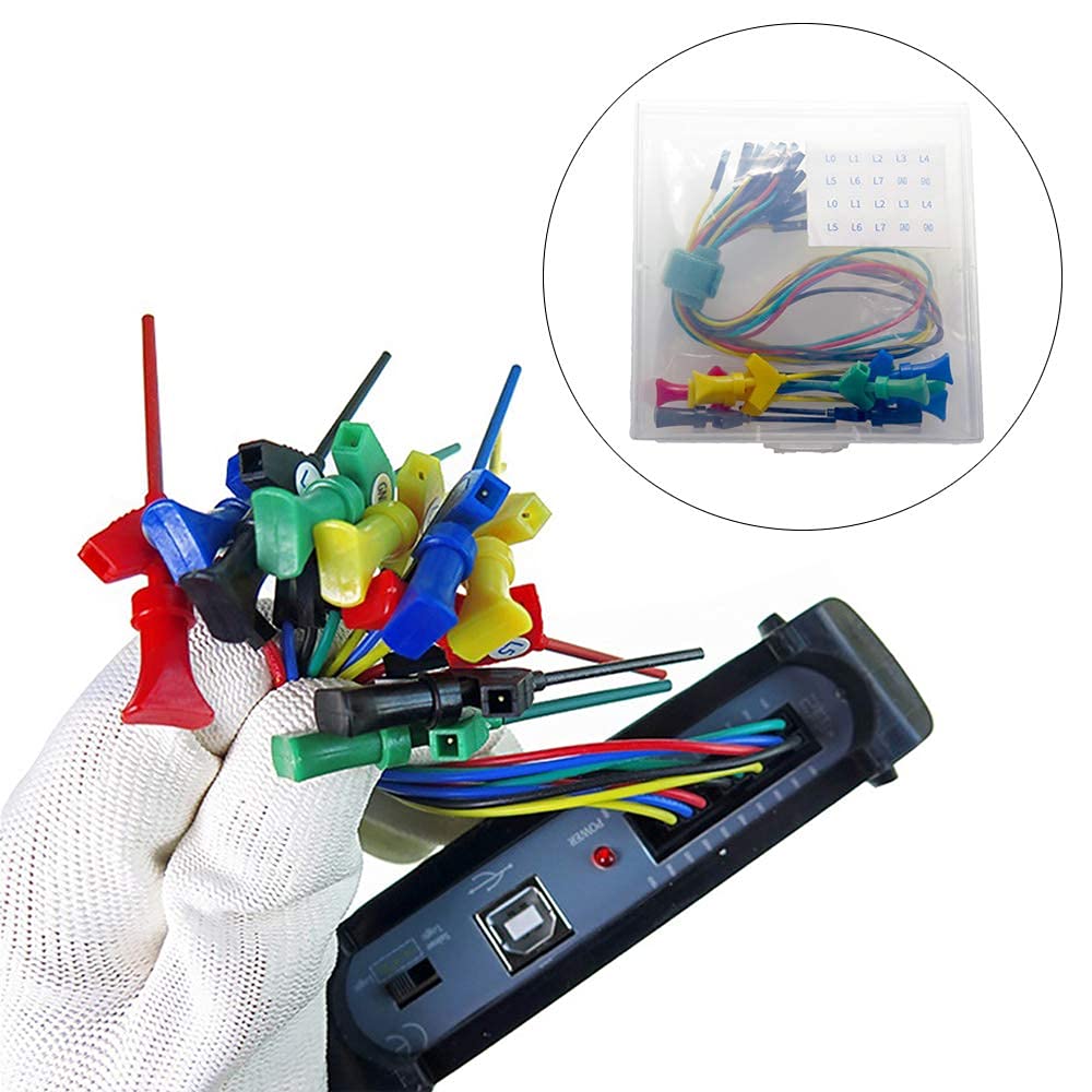 Cleqee Mini Grabber SMD IC Test Hook Clip Jumper Probe Test Lead Kit for Logic 5 10 Groups Analyzer, Colors,