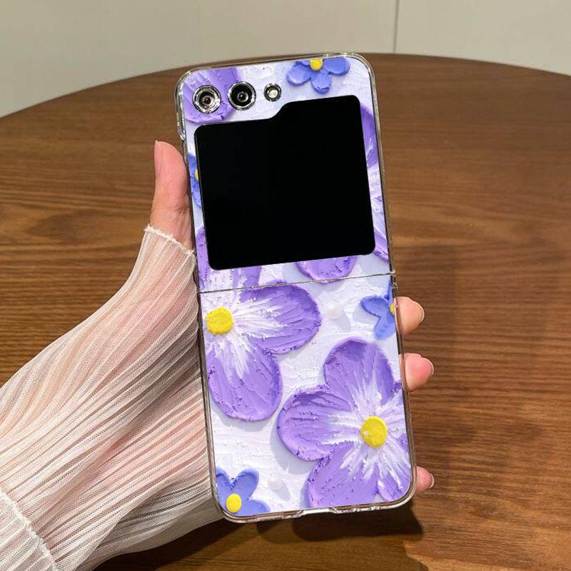 Retro Oil Painting Flower Phone Case For Samsung Galaxy Z Flip 6 5 3 4 Luxury PC Folding Hard Cover For Z Flip 7 Artistic Decor