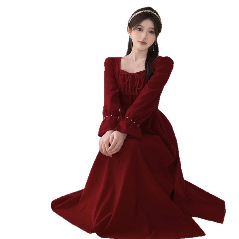 2025 Autumn/Winter Plus Size Red Long Sleeve Engagement & Formal Dress