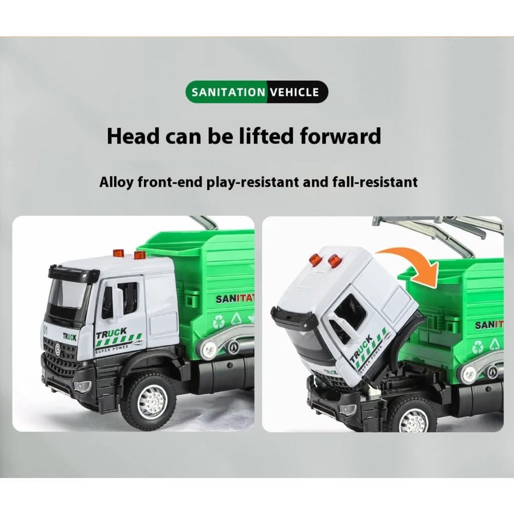 1/35 Urban Sanitation Truck Alloy Car Diecast Metal Model Children's Engineering Vehicle Toys Birthdays Present for Childrens