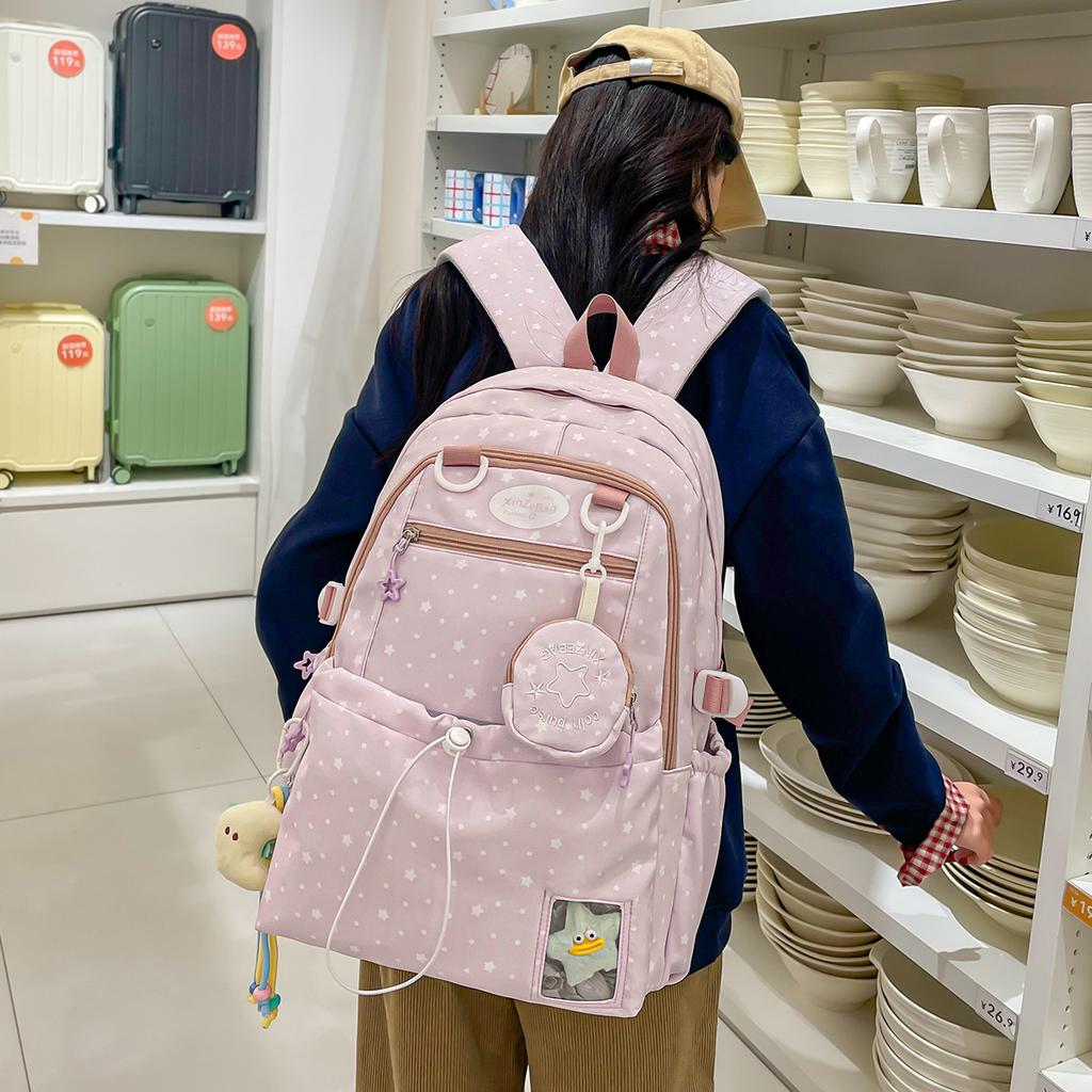 Schoolbag Large-capacity New Polka Dot Star Backpack Junior High School Student College Bag Women's Simple Versatile Leisure Travel Backpack