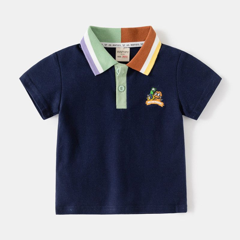 Children's Clothing Summer Boys' Short-Sleeved T-Shirt Korean Style Kidsren's Polo Shirt Half-Sleeved Top Baby Lapel Embroidered Clothes