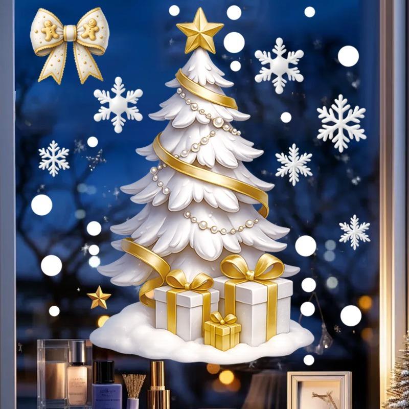 Christmas Window Stickers Winter Snowman Santa Claus Snowflake Reindeer Static Electricity Stickers Ornaments Xmas Home Decor