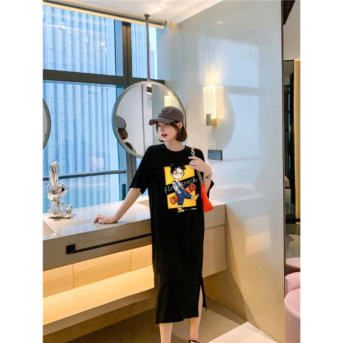 Women's Cartoon Print Loose Fit Summer Dress - Short Sleeve & Plus Size Flattering T-shirt Style