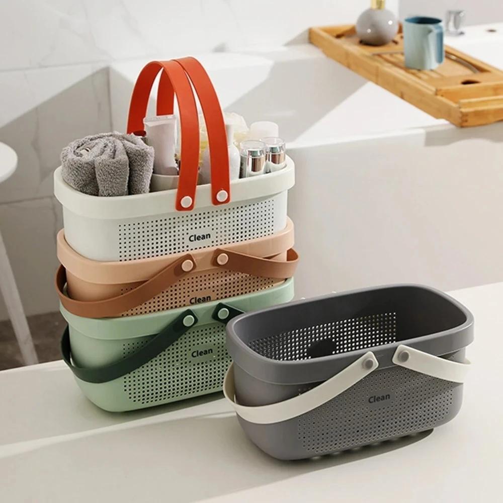 Plastic Storage Basket with Silicone Handles Large Capacity Clothes Organizer for Shower Room Bathroom Washhouse Bathroom Basket