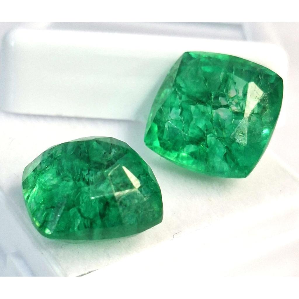 Green Emerald Colombian Natural 16-18 Ct Cushion Cut Pair Stunning Gemstone