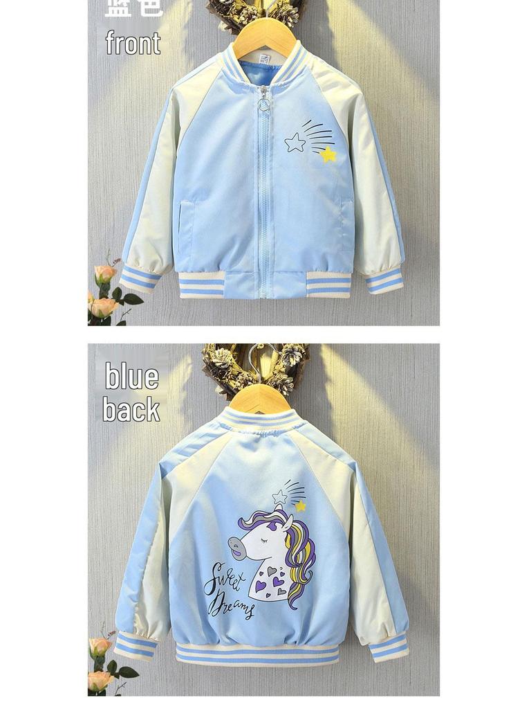 2025 New Style Cartoon Baseball Jacket for 3-Year-Olds - Fashionable Spring Jacket for Baby and Middle Child Girls