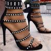 European and American Beaded Rhinestone High-heeled Sandals Thin-heeled Roman Style Pointed Fashion Shoes