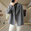 Women Double Breasted Woolen Coat Fall Winter Long Sleeve Thickened Warm Loose Lapel Solid Color Formal Business Style