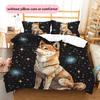 Schwarzes Shiba Inu Muster Bettwäsche Heimdekoration Geburtstagsgeschenk (1 Bettbezug + 2 Kissenbezüge, ohne Füllung)
