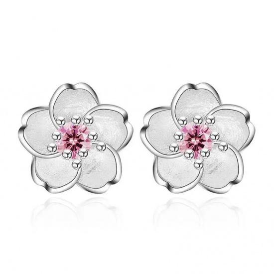 Jewelry Sterling Silver Earrings Cherry Blossom Inlaid Pink Zirconia Ear Studs Simple And Popular Earrings For Women