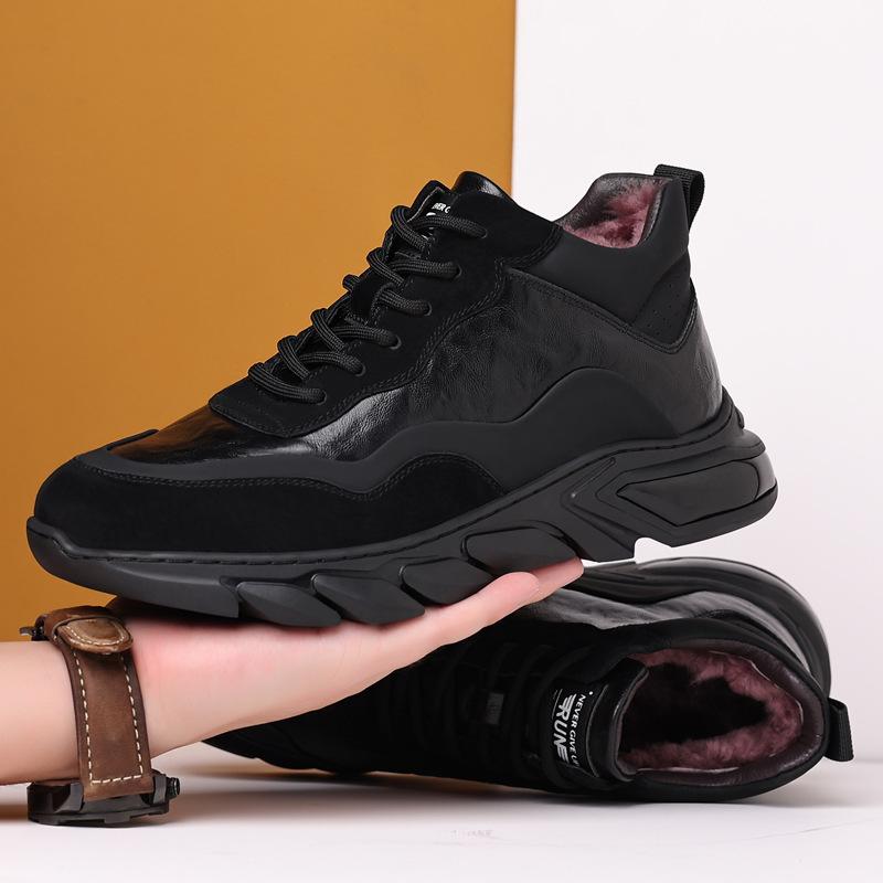 2025 Winter New Leather Wool Men's Cotton Shoes Velvet Warm Student Sports Leisure Fashion Leather Shoes Men's Shoes