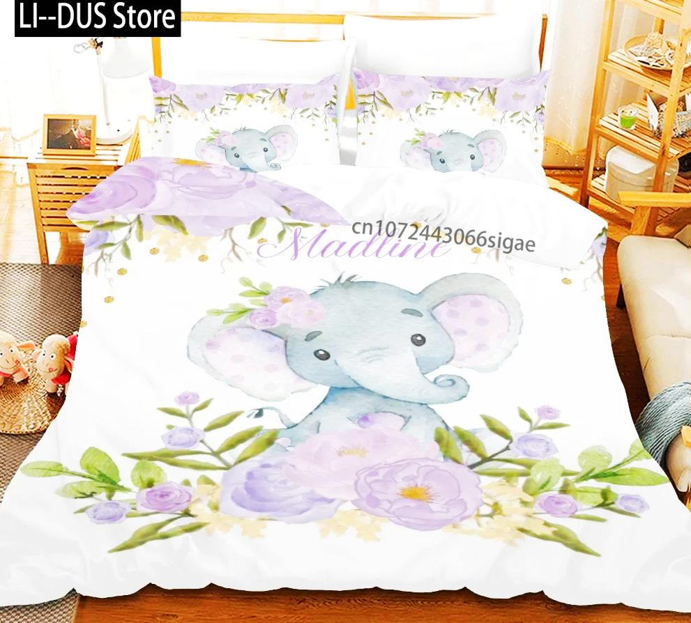 Custom Name Duvet Cover Set Cartoon Forest Animals Bedding Set Twin Full Queen King For Kids Girls Boys Birthday Wedding Gifts