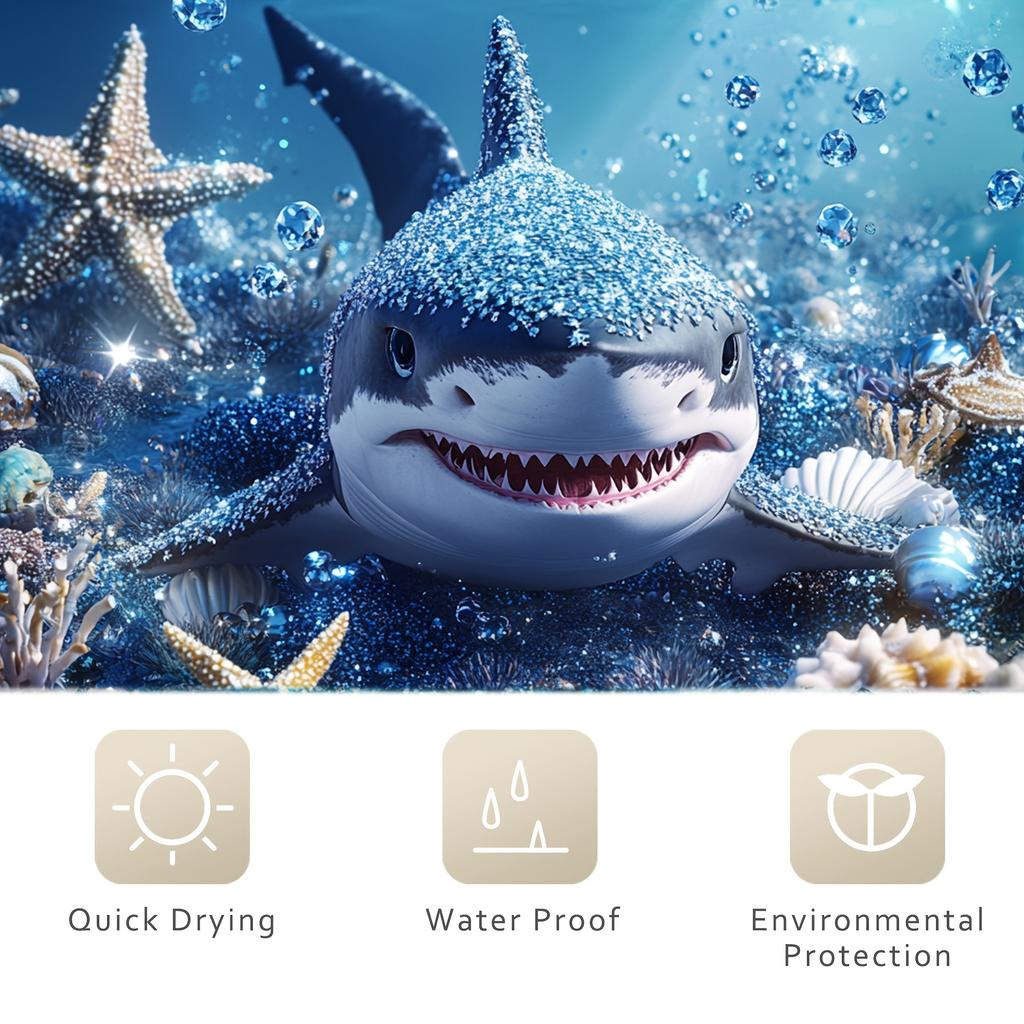 1 Piece Shark Print Polyester Shower Curtain - Fun Ocean Adventure Design, Bathroom Accessories | Underwater Scene Decoration