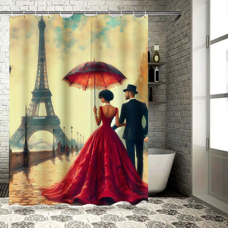 Romantic Paris Walk Artistic Waterproof Shower Curtain for Bathroom Decor, High-Quality Material and Easy to Clean