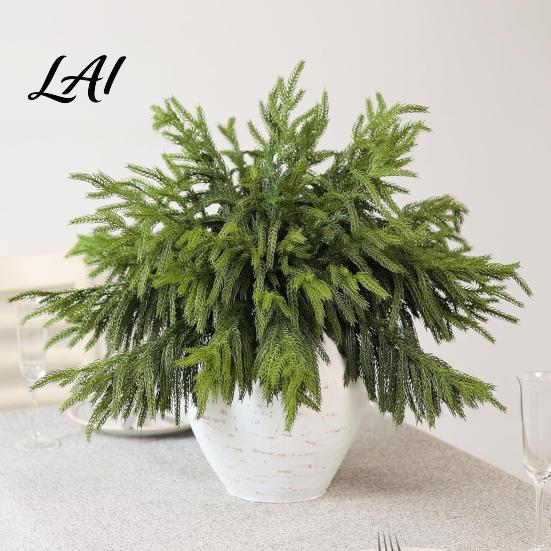 Decorative Plants for Mantels And Tables 17.7" Lifelike Touch Artificial Norfolk Pine Branches Vase Christmas Faux Stems Fake Indoor Botanical