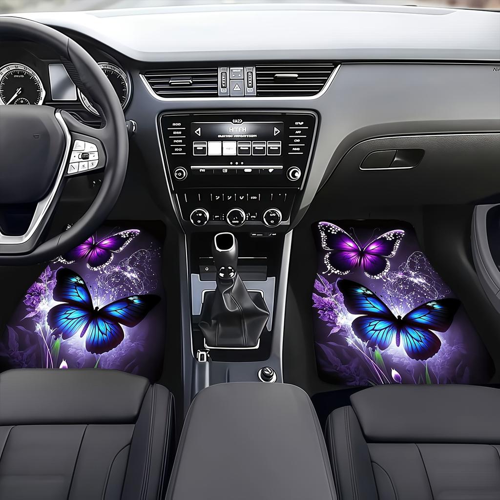Autofußmatten Set: 4 Stück, Mit Stilvollem Schmetterlingsdruck, Universell Passend Für Limousinen, SUVs & Lkw, Multifunktionale Kofferraummatten –