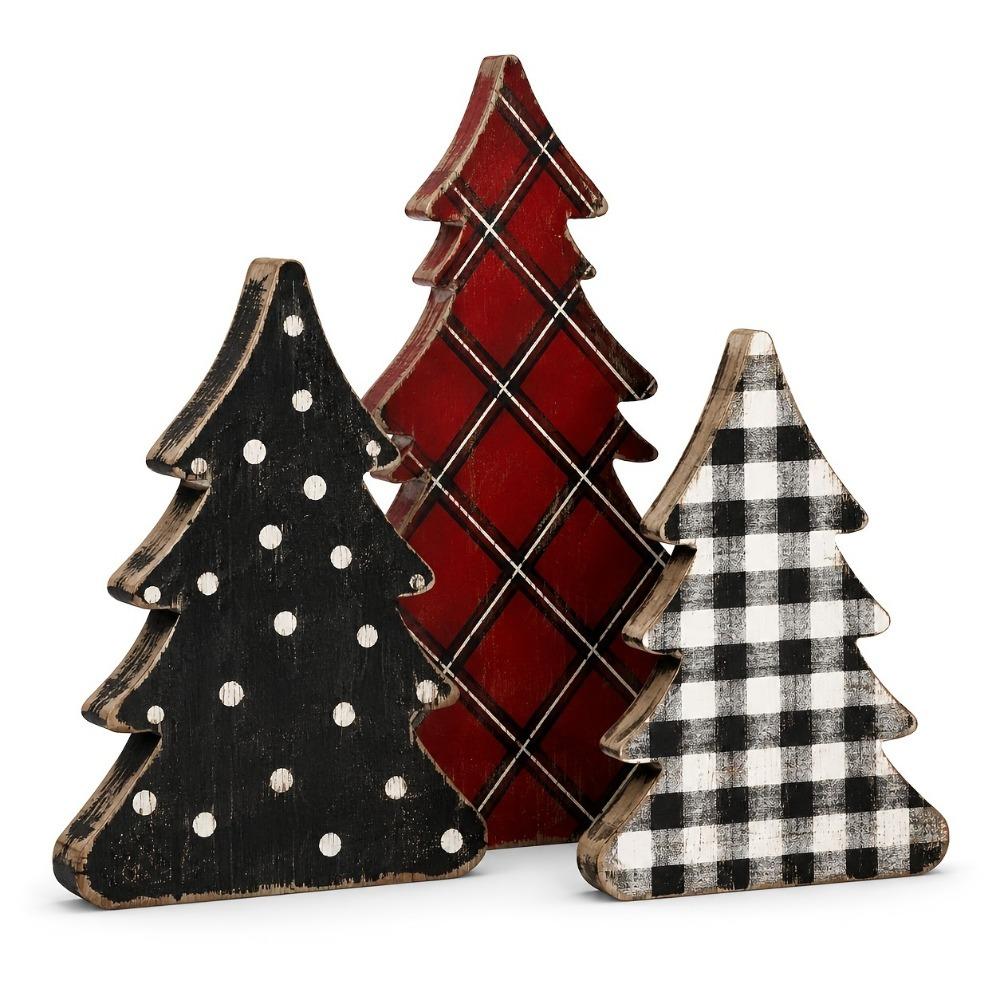 3/4/5pcs 2D Flat Wooden Christmas Tree Ornaments Tabletop Xmas Tree  Family Gathering