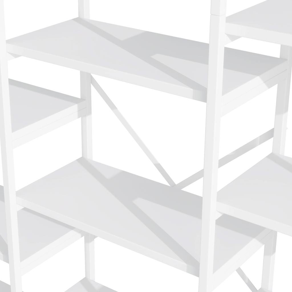 160 x 30 x 180 cm Shelf in Modern, Minimalist Style, Made of Steel Tubes and MDF, Multiple Storage Compartments, Rectangular + Arch Design, White