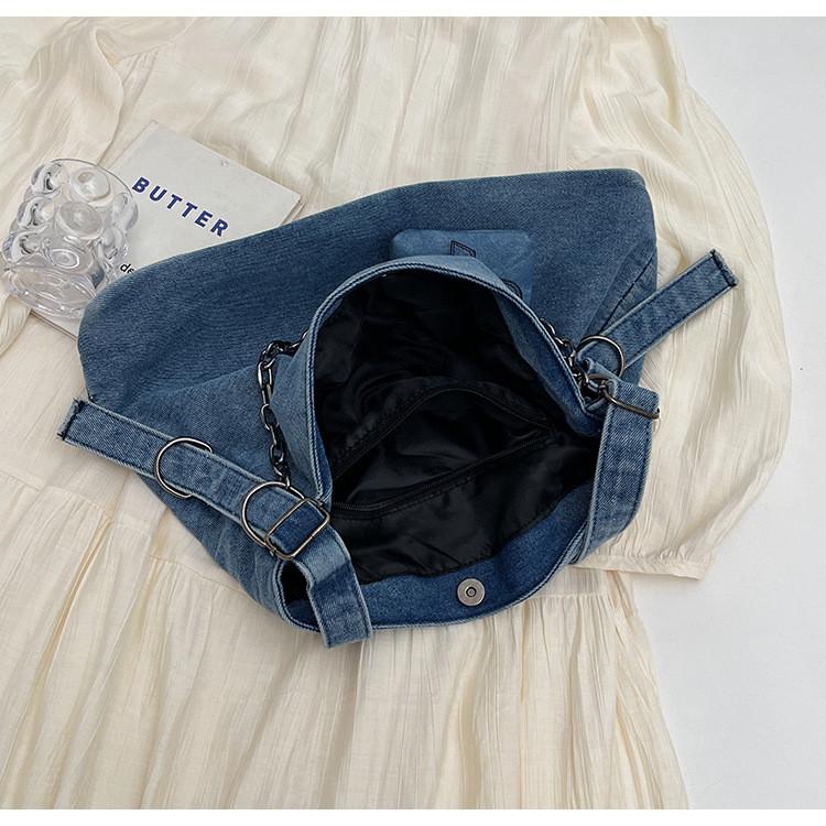 IELGY Canvas Large Capacity Casual Retro Denim Underarm Bag Commuter Tote Bag