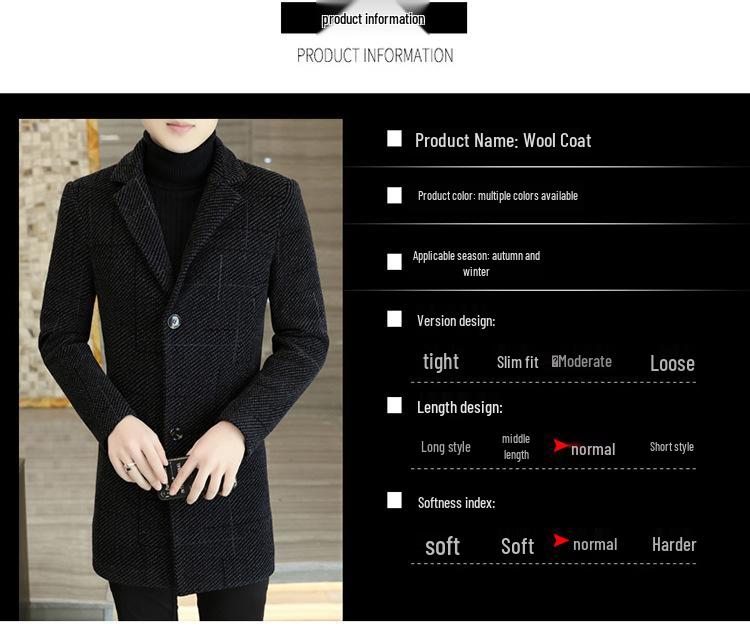 Men's Woolen Mid-Length Slim Fit Lapel Coat - Youth Winter Fashion