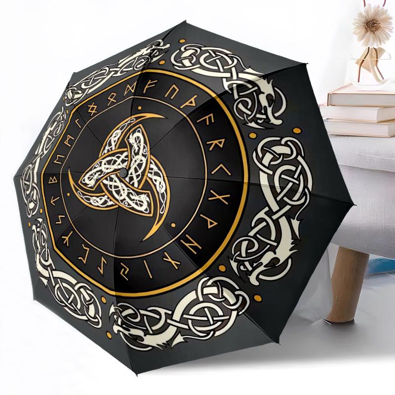 Viking Compass Symbol Automatic Umbrella Compact 8-Rib Weight Foldable Design All-Season Umbrella for Travel Fashionable Accessory Spiritual Gift